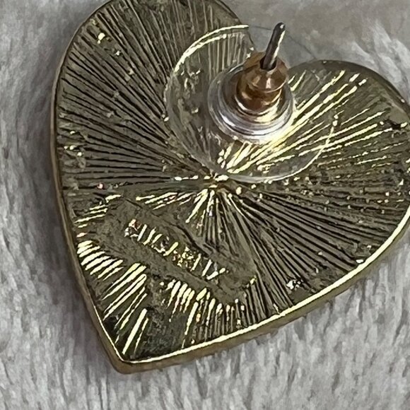 Sugarfix Animal Leopard Print Heart Earrings Brown Tan Gold Tone 1" - Picture 7 of 7